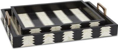 Tray CURREY ARROW Modern Contemporary Brass White Black Natural Set 2 Wood Bone