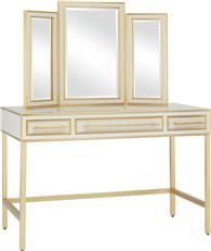 Vanity Desk Table CURREY ARDEN Gray Reverse-Painted Ivory Satin Brass Reverse