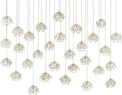 Pendant Light CURREY CRYSTAL BUD 30-Light Painted Silver Cord Contemporary Leaf