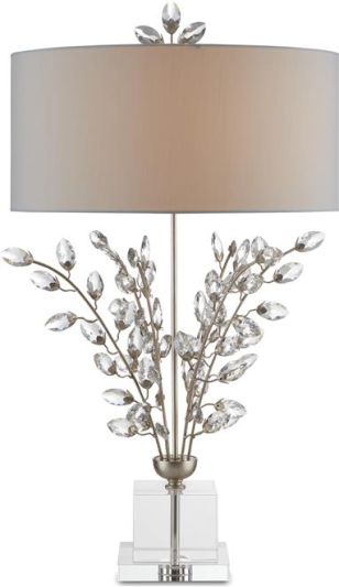 Table Lamp CURREY FORGET-ME-NOT Drum Shade Stacked Base 2-Light Silver Leaf