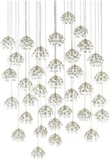 Pendant Light CURREY CRYSTAL BUD 36-Light Painted Silver Contemporary Leaf Cord