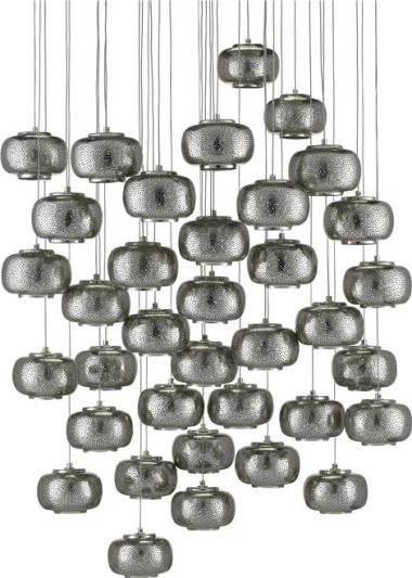 Pendant Light CURREY PEPPER Farmhouse Pierced Shade 36-Light Silver Cord Nickel