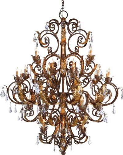 Chandelier CURREY INNSBRUCK European Traditional 39-Light Gold Leaf Brown Cord
