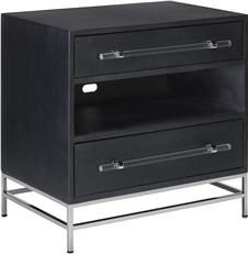 Nightstand CURREY MARCEL Black Polished Nickel Navy Lacquered Linen Clear Blue