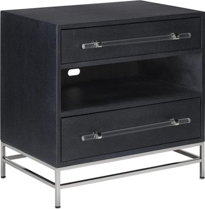 Nightstand CURREY MARCEL Black Polished Nickel Navy Lacquered Linen Clear Blue