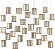 Pendant Light CURREY DAZE 30-Light Silver Cord White Milk Glass Antique Brass