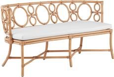 Bench CURREY TEGAL Natural Leather Muslin Rattan Wood Fabric