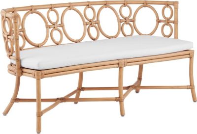 Bench CURREY TEGAL Natural Leather Muslin Rattan Wood Fabric
