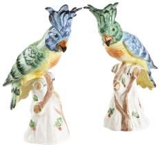 Sculpture Traditional Antique Bird Pair Ceramic Hand-Painted Painted