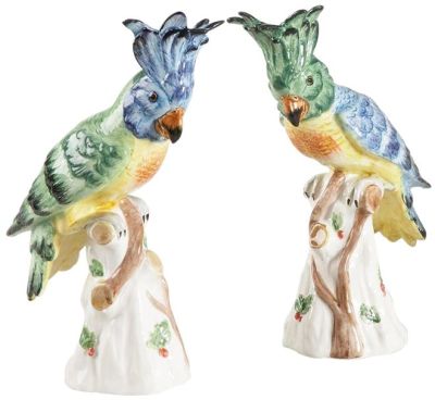 Sculpture Traditional Antique Bird Pair Ceramic Hand-Painted Painted
