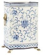 Waste Basket Traditional Antique Blue White Tole Hand-Painted Painted