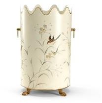 Waste Basket AVIARY Traditional Antique Gold Leaf Iron Hand-Painted Pain