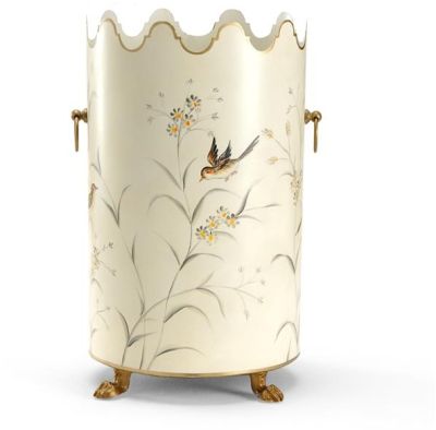 Waste Basket AVIARY Traditional Antique Gold Leaf Iron Hand-Painted Pain