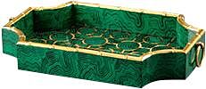 Tray Transitional Gold Green Malachite Hand-Decorated
