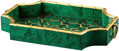 Tray Transitional Gold Green Malachite Hand-Decorated