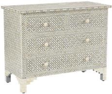 Chest of Drawers Geometric Pattern Bone Inlay Wood 4 -Drawer