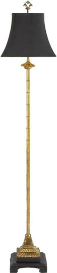 Floor Lamp Tube Base 1-Light Black Shade Faux Bamboo Brass Paper 1-Way One-Way