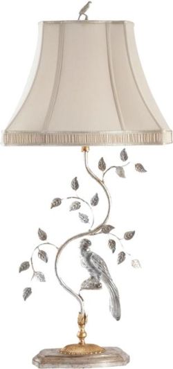 Sculpture Table Lamp Bird 1-Light Putty Beige Shade Silkette Italian Crystal