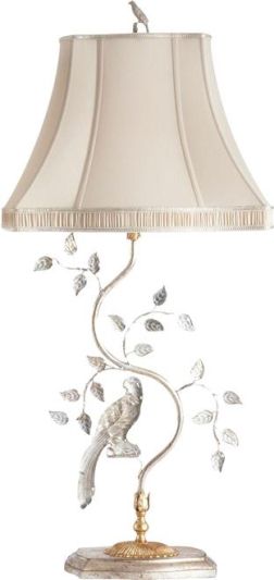 Sculpture Table Lamp Bird 1-Light Putty Beige Shade Silkette Italian Crystal