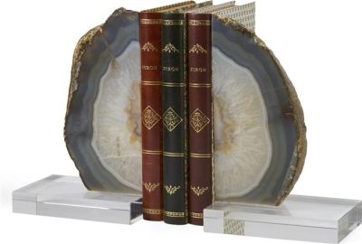 Bookends Bookend GEODE Metallic Gold Natural Crystal Agate Gemstone