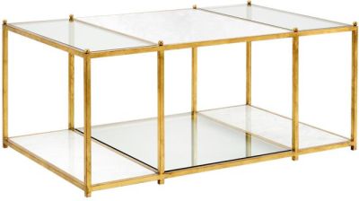 Cocktail Table DIRECTOIRE STRIPE Antique Gold Leaf Clear Natural White Marble