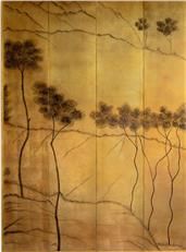 Wall Art Panels Landscape Black Antique Gold Leaf Wood