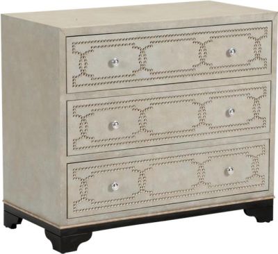 Chest of Drawers PARSON Black Painted Gray Linen Silver Wood 3 -Drawer