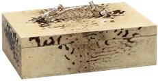 Box HAMPTON Natural Black Brass Wood Silver-Plated Puffer Fish Skin Velvet
