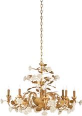 Chandelier QUEENSLAND 8-Light Antique Gold Leaf White Iron Ceramic Hardwire