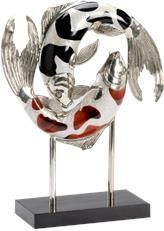 Sculpture Koi Fish Crackled Red Tiger Penshell Black Lost-Wax Cast Brass