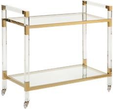 Bar Cart Polished Brass Clear Acrylic Glass Iron