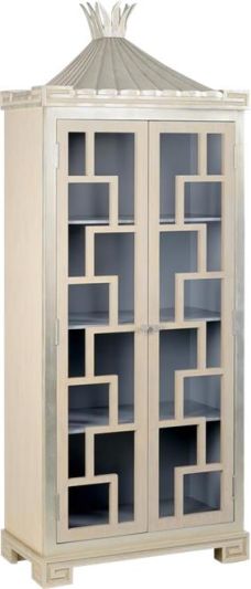 Display Cabinet Clear Limed Oak Gray Silver Leaf Accents Wood Glass