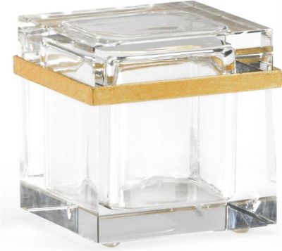 Jewelry Box Square Antique Gold Clear Crystal Metal