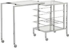Bar Cart Polished Nickel Metal Glass Swivel 3 -Shelf