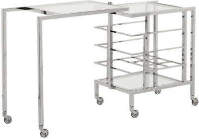 Bar Cart Polished Nickel Metal Glass Swivel 3 -Shelf