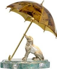 Table Lamp Dog and Umbrella 2-Light Crackled Yellow Shell Silver-Plated Cast