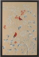 Watercolor Painting Buckhead Panel Black Frame Red on Silk Glass Framed