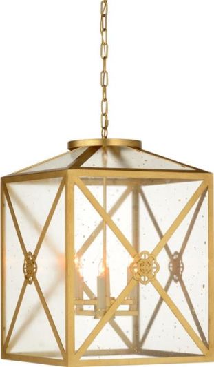 Lantern SHAULIS Floral Medallion 6-Light Antique Gold Clear Flecks Glass Steel