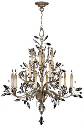 CRYSTAL LAUREL Chandelier 16-Light Silver Leaf Accents Antique Taupe Metal