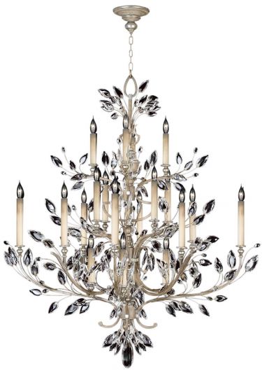 CRYSTAL LAUREL Chandelier 20-Light Silver Leaf Accents Antique Taupe Metal