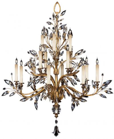 CRYSTAL LAUREL Chandelier Transitional 16-Light Gold Leaf Black Metal Faceted