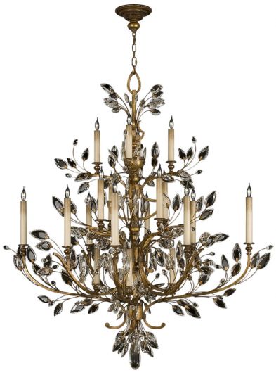CRYSTAL LAUREL Chandelier Transitional 20-Light Gold Leaf Black Metal Faceted