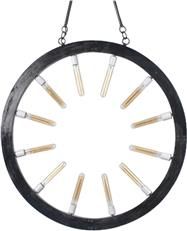Chandelier Upcycled Vintage, Round Black Hand-Made Light, 12-Lights Glass