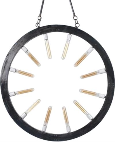 Chandelier Upcycled Vintage, Round Black Hand-Made Light, 12-Lights Glass