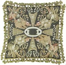 Aubusson Throw Pillow 24x24 Handwoven Silk Dupioni 8 Beasts Black Gold