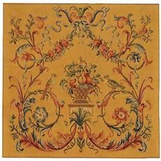 Tapestry Aubusson Leaves Leaf 48x48 Coral Red Pink With Backing and Rod Pocket