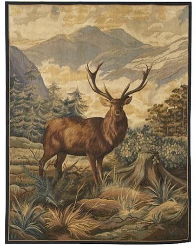 Tapestry Aubusson Stag Deer Right-Facing Right 54x70 70x54 Brown With Backing