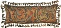 Aubusson Throw Pillow 14x36 Handwoven Wool Brown/Beige/Tan Flourishes