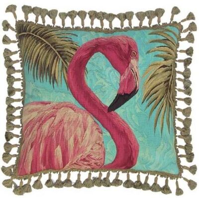 Throw Pillow Aubusson Flamingo Right-Facing Right 22x22 Bronze Olive Green