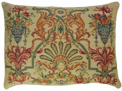 Throw Pillow Aubusson Flourishes Flourish 27x40 40x27 Beige Green Down Feather